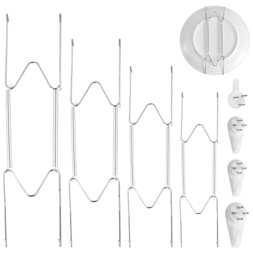 NQEUEPN 4er-Pack Tellerhalter für die Wand, 15,24/20,32/25,4/31cm Telleraufhänger Edelstahl W-förmig Tellerhaken Vertikal Teller-Display-Wandhalterung für Dekorative Teller Antike Kunst (Silber) von NQEUEPN