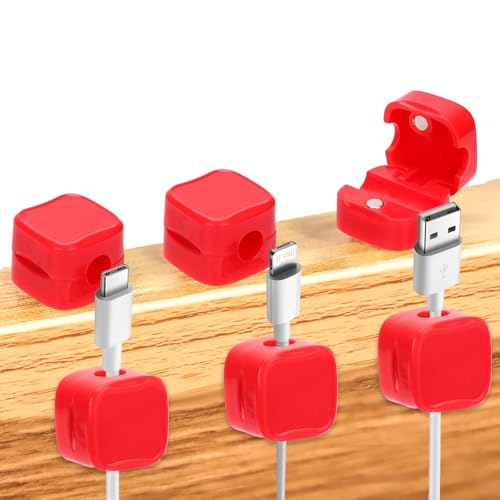 6 x Handy-Ladekabelhalter, magnetische Schreibtisch-Kabel-Clips, selbstklebend, Schreibtisch-Kabel-Organizer, Draht-Manager-Halter für Zuhause, Büro, Küche, Wand, Auto-Schreibtisch (rot) von NQEUEPN