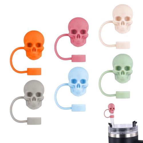 6stk Strohhalmabdeckungen mit Totenkopf-Motiv, Öffnung 10mm Halloween-Strohhalmaufsätze Hochwertiges Silikon Süßes Becherzubehör in Totenkopfform Kompatibel mit Stanley Cup 30 & 40 oz Glas von NQEUEPN