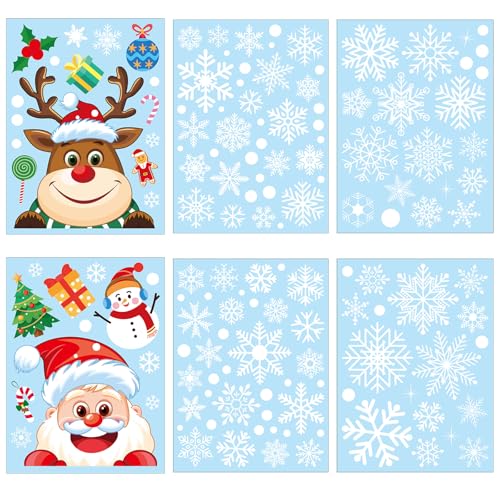 6stk Weihnachts-Fensteraufkleber, Niedliche Schneeflocke Weihnachtsmann Elchmuster Weihnachts-Fensteraufkleber Dekorationen Geeignet Glasfliesen Holz Metalloberflächen Weihnachtsdekoration von NQEUEPN