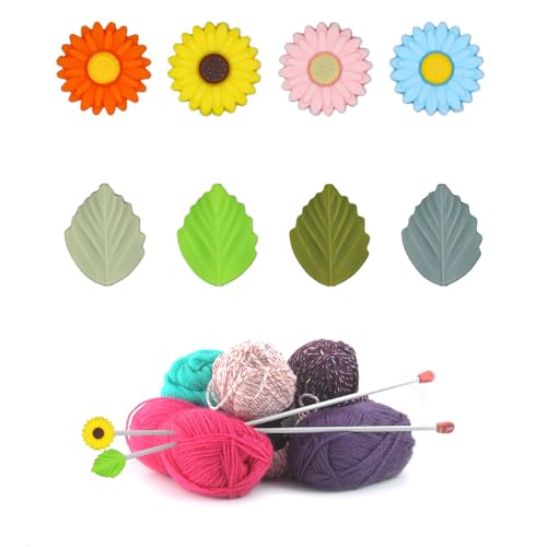 8stk Silikon-Stricknadelstopper, Blume und Blatt Nadelspitzenschutz Bunte Gänseblümchen-Stichspitzenkappen Nadelendabdeckung zum Nähen Quilten Häkeln DIY-Kunstbedarf von NQEUEPN
