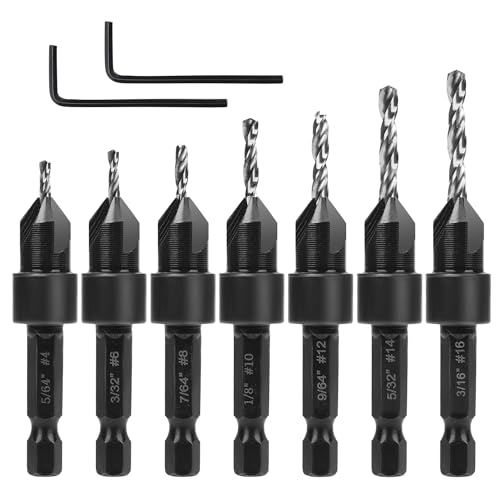 9st Senkerbohrer-Set, Senkerbohrer für Holz mit Schraubenschlüssel Senker Bohrer Set Countersink Drill Bit für #4#6#8#10#12#14#16 Schrauben in Hartholz-Kunststoffplatte von NQEUEPN