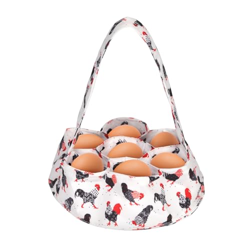 Eierbeutel, Mini Eiersammelkorb mit 7 Fächern Eierkorb Eiersammelkorb Hühnermuster Segeltuch Eierhaltertasche für Ostern Bauernhaus Eiersammlung und Transport von NQEUEPN