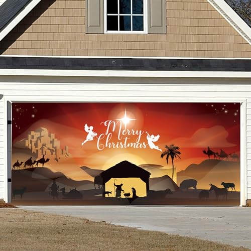 Garagentor Banner, 400x185cm Hintergrundbanner für die Weihnachtskrippe mit Seil, Weihnachtsdeko für Garage, Terrasse, Garten, Zaun von NQEUEPN