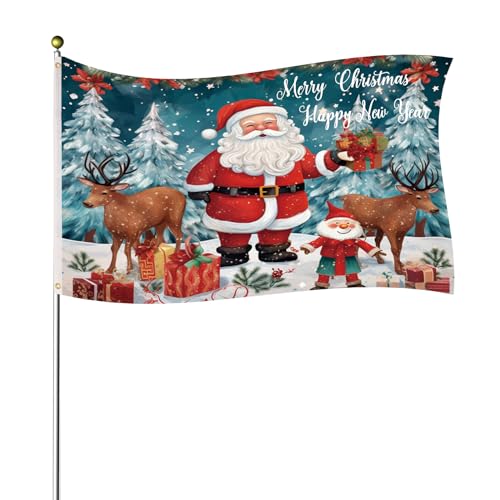 Groß Weihnachtsflagge, 90x150cm Merry Christmas Flagge Banner Doppelseitig Happy New Year Flagge Polyester Gartenfahnen für Outdoor Hof Winter Urlaub Dekoration von NQEUEPN