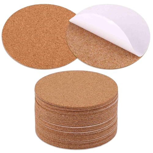 NQEUEPN 25stk Selbstklebende Korkplatten, 100x100x2mm Runde Korkuntersetzer Selbstklebende Korkplatte Korkfliesenblätter für Handgefertigte Untersetzer Bastelzubehör von NQEUEPN