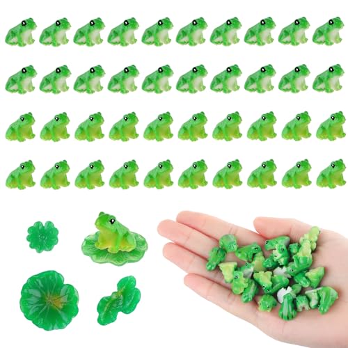 NQEUEPN 40 Stück Mini-Harzfrösche, Grüne Miniatur Froschstatue Tiere Froschstatuen Lotusblatt Winzig Froschornament für Garten Landschaft Puppenhaus Heimwerken Terrarium Kunsthandwerk Heimdekoration von NQEUEPN