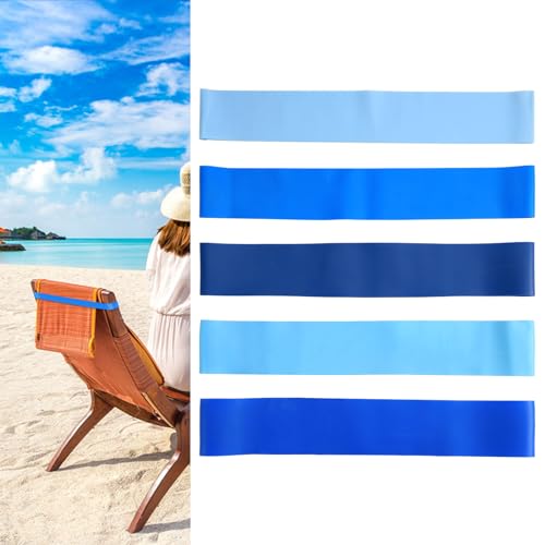 NQEUEPN 5 Stück Handtuchbänder Strand, Strandtuchhalter Elastisch Winddicht Strandtuch-Clip Stuhlhandtuchbänder Gurte für Strand Pool Kreuzfahrtstühle Essentials Schwimmen Sommer Zubehör (Blau) von NQEUEPN