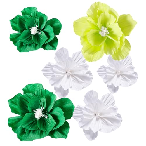 NQEUEPN 6stk Papierblumen Deko, Papierblumen-Dekorationen für Die Wand Apapierblumen Künstliche Blumen Seidenpapier Blumen Deko Abschlussfeiern Jubiläen(Grün, Hellgrün, Weiß) von NQEUEPN