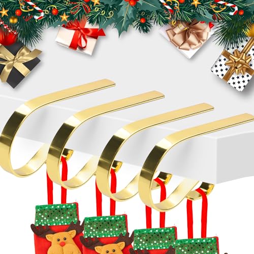 NQEUEPN 8st Weihnachten Kaminhaken, Weihnachtsstrumpf Haken Kaminsims Strumpfhaken Weihnachten Strumpfhaken Gepolsterte Kontaktpunkte für Weihnachtsparty Dekorationen (Gold) von NQEUEPN