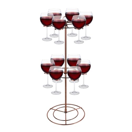 NQEUEPN Champagner Turm, 2 Etagen 12 Halter Champagnerturmständer Metall Cocktailbaumständer Weinglas-Getränkebecherregale Gestell für Getränke Cocktails Martini Margarita Bar-Party Display von NQEUEPN