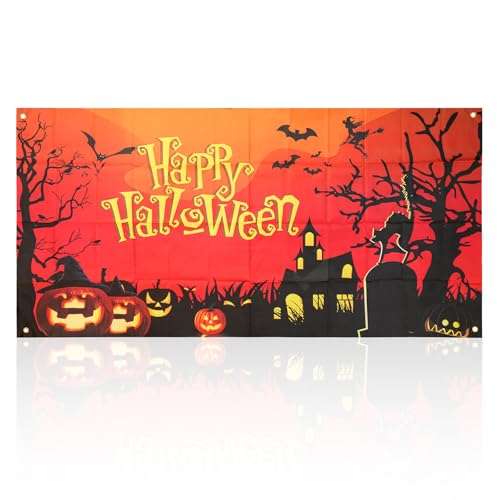 NQEUEPN Halloween Flagge, 180x90cm, Gartenflagge mit Gruseligem Design und Messingösen für Innen- und Außenbereich von NQEUEPN