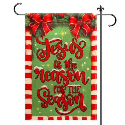 NQEUEPN Jesus Weihnachtsgartenflagge, 30x45cm Doppelseitige Gartenflagge Rot Kariert Weihnachtsflaggen Dekorative Flaggen für Winter Hof Draußen Dekoration von NQEUEPN