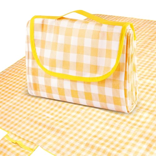 NQEUEPN Outdoor Picknickdecke, 200x200cm Groß Faltbar Stranddecke Wasserfest und Sanddicht Picknickmatte Campingdecke für Strand Park Reisen Musikfestival (Gelb) von NQEUEPN