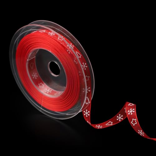 Weihnachtsband, 20 m x 1 cm Schneeflockenband Frohe Weihnachten Satinband Drahtband zum Basteln Geschenkverpackungen Weihnachtsdekoration(Rot) von NQEUEPN
