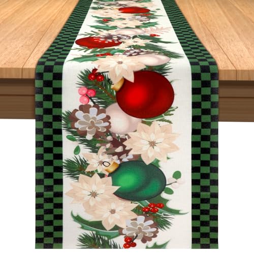 Weihnachtstischläufer, 33x180cm Karierte Tischdecke Weihnachts Tischdecke Weihnachtstischdecke für Dekoration der Küche im Ferienhaus (Grün und Schwarz Plaid) von NQEUEPN