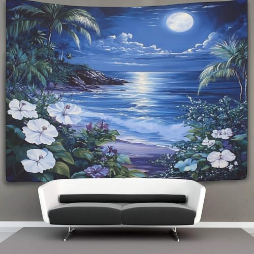NQHXLRUDC 3D Druck Under The Moon Beach Wandteppiche Poster Ornament Wandbehang Wandteppich Wanddeko Wandbehang Für Schlafzimmer Wohnzimmer Wohnkultur Tapisseries 180cmx230cm von NQHXLRUDC