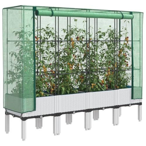 Artikelhochbeet mit Gewächshausabdeckung Rattanoptik 160x40x140 cm Rasen & Garten Gartenarbeit Töpfe & Pflanzgefäße von NQJIBUE