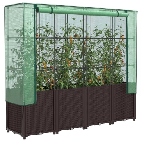 Artikelhochbeet mit Gewächshausabdeckung Rattanoptik 160x40x153 cm Rasen & Garten Gartenarbeit Töpfe & Pflanzgefäße von NQJIBUE