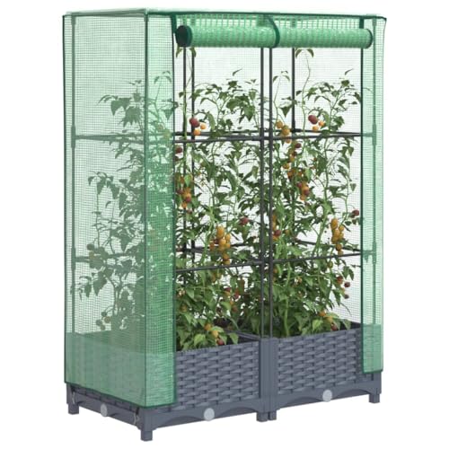 Artikelhochbeet mit Gewächshausabdeckung Rattanoptik 80x40x123 cm Rasen & Garten Gartenarbeit Töpfe & Pflanzgefäße von NQJIBUE