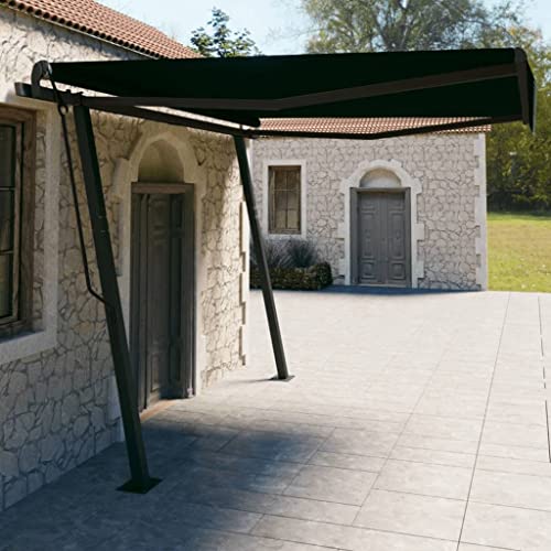 NQJIBUE Item-Manual Markise mit Pfosten 4x3m Anthrazit Rasen & Garten Outdoor Wohnen Fenster & Tür Markisen von NQJIBUE
