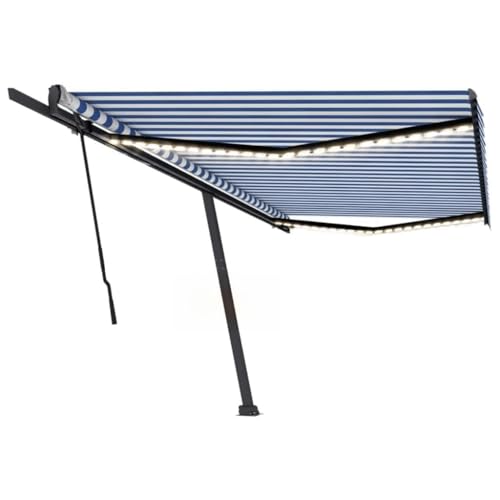 Manuell versenkbare Markise mit LED 500x300 cm blau und weiß von NQJIBUE