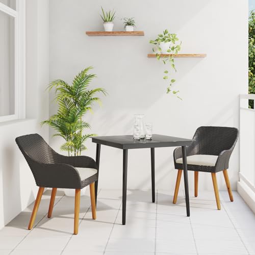 NQJIBUE 3-teiliges Garten-Esszimmer-Set, schwarz, Poly-Rattan, Outdoor-Tische von NQJIBUE
