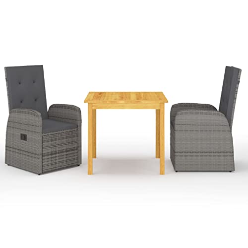 NQJIBUE 3-teiliges Garten-Esszimmer-Set mit Kissen, Poly-Rattan, Outdoor-Möbel-Sets von NQJIBUE