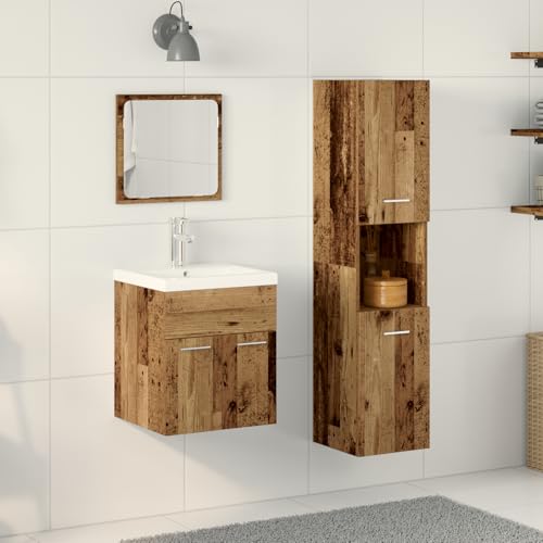 NQJIBUE 4-teiliges Badezimmermöbel-Set – Altholz Holzsets Badezimmer-Sets von NQJIBUE