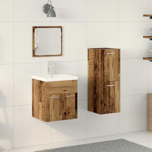NQJIBUE 4-teiliges Badmöbel-Set aus Altholz Holzwerkstoff-Sets Badezimmer-Sets von NQJIBUE