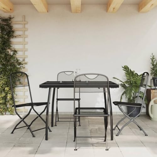 NQJIBUE 5-teiliges Garten-Esszimmer-Set, Anthrazit, Metallgitter, Outdoor-Möbel-Sets von NQJIBUE