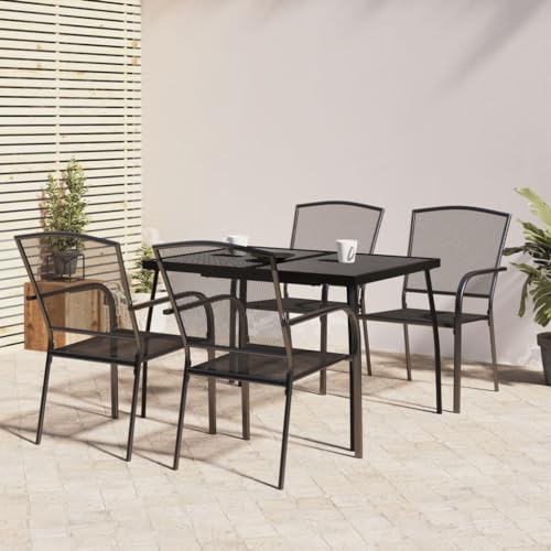 NQJIBUE 5-teiliges Garten-Esszimmer-Set, anthrazitfarbener Stahl, Outdoor-Möbel-Sets von NQJIBUE
