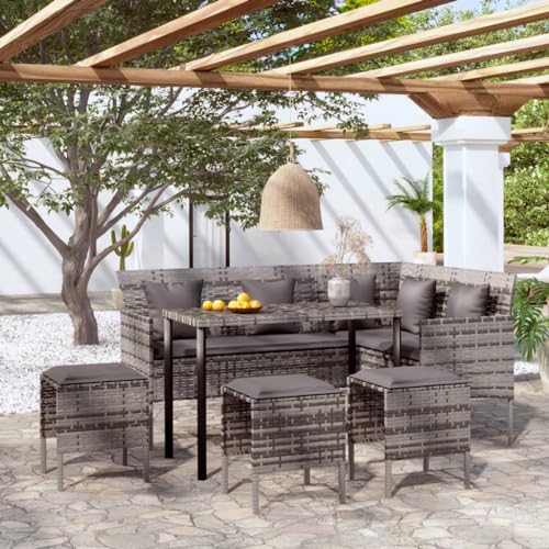 NQJIBUE 5-teiliges L-förmiges Couch-Sofa-Set mit Kissen, Polyrattan, grau, Outdoor-Möbel-Sets von NQJIBUE