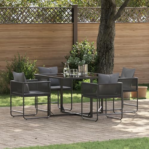 NQJIBUE 6-teiliges Garten-Esszimmer-Set mit Kissen, Stahl und Poly-Rattan, Outdoor-Sets von NQJIBUE