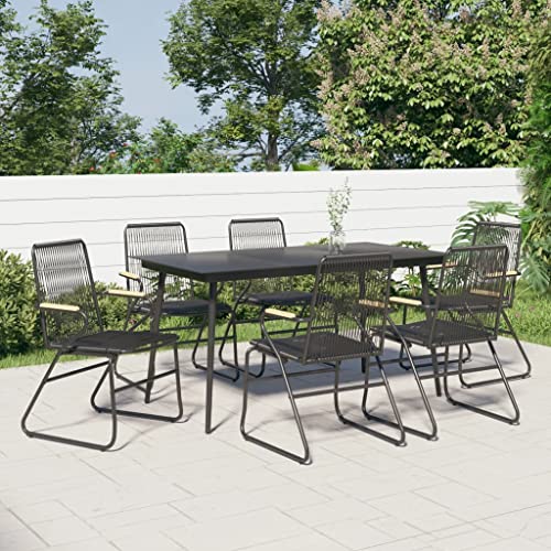 NQJIBUE 7-teiliges Garten-Esszimmer-Set, schwarzes PVC-Rattan, Outdoor-Möbel-Sets von NQJIBUE