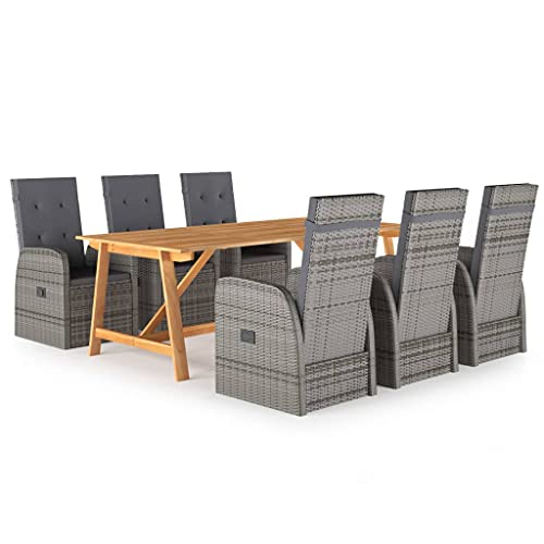 NQJIBUE 7-teiliges Garten-Esszimmer-Set mit Kissen, Poly-Rattan, Outdoor-Möbel-Sets von NQJIBUE