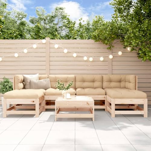 NQJIBUE 7-teiliges Garten-Lounge-Set aus massivem Kiefernholz, Outdoor-Möbel-Sets von NQJIBUE