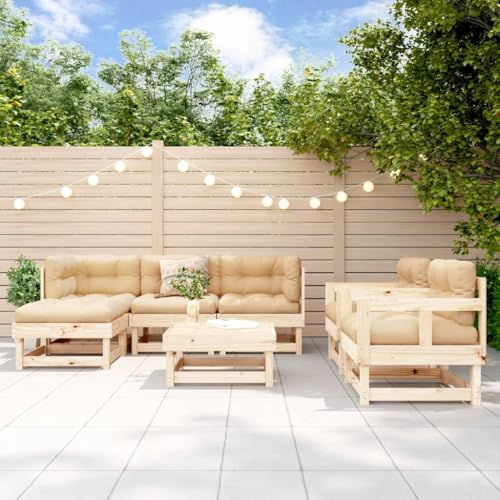 NQJIBUE 7-teiliges Garten-Lounge-Set aus massivem Kiefernholz, Outdoor-Möbel-Sets von NQJIBUE