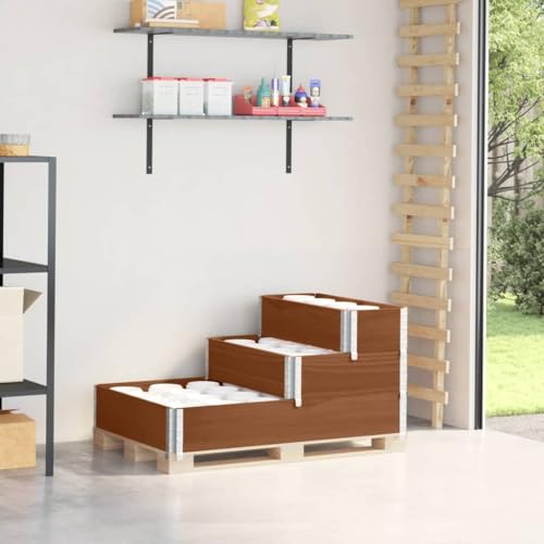 NQJIBUE ARTIKEL-3-stöckiges Hochbeet braun 120x80 cm Massivholz Kiefer Rasen & Garten Gartenarbeit Töpfe & Pflanzgefäße von NQJIBUE