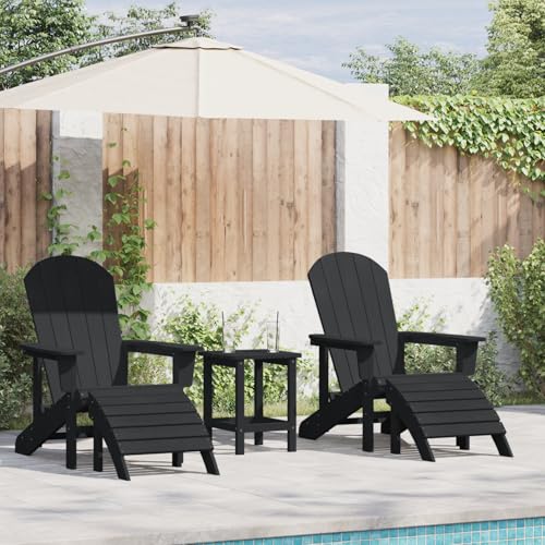 NQJIBUE Adirondack Stühle mit Fußstützen, 2 Stück, schwarzes HDPE, Adirondack Stuhl mit Fußstütze, schwarzes HDPE von NQJIBUE