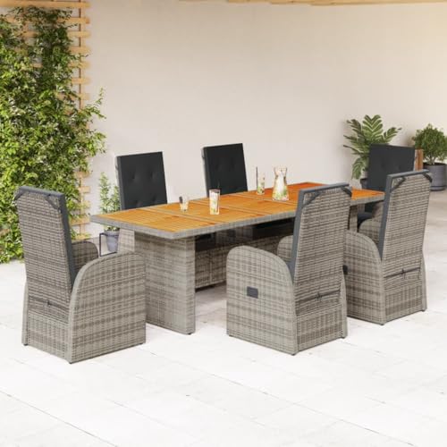 NQJIBUE Artikel-7 Stück Garten Essset Mit Kissen Grau Poly Rattan, Outdoor Outdoor Möbelsets von NQJIBUE