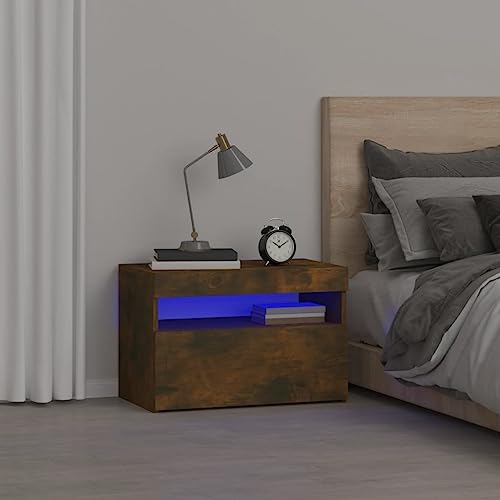 NQJIBUE Artikel-Bedside Schrank mit LED-Leuchten Eiche geräuchert 60x35x40cm Tische, Nachttische NQJIBUE Artikel-Bedside Schrank mit LED-Leuchten Eiche geräuchert 60x35x40cm Tische, Nachttische von NQJIBUE