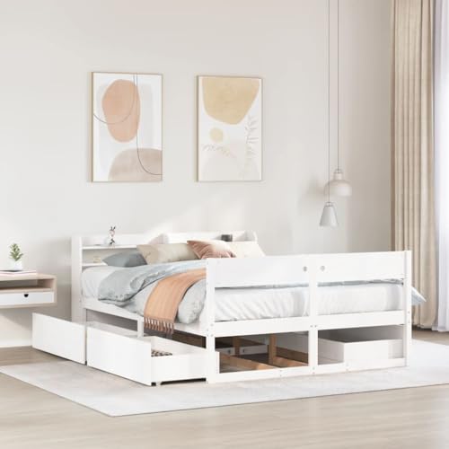 NQJIBUE Artikel-Bettgestell ohne Matratze weiß 135x190 cm Doppelbett Massivholz Kiefer Betten & Zubehör Betten & Bettrahmen NQJIBUE Artikel-Bettgestell ohne Matratze weiß 135x190 cm Doppelbett Massivholz Kiefer Betten & Zubehör Betten & Bettrahmen von NQJIBUE