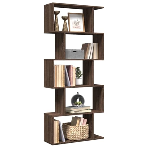 NQJIBUE Artikel-Raumteiler-Bücherregal, 5 Etagen, braune Eiche, 70 x 24 x 161 cm, Holzwerkstoff, Regal, Bücherregale & Standregale von NQJIBUE