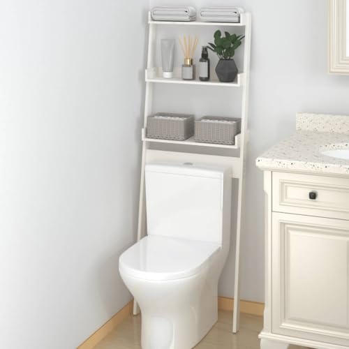 NQJIBUE Artikel-Toilettenregal, weiß, 63,5 x 32 x 179 cm, Massivholz, Kiefer, Badzubehör, Handtuchhalter & Halter von NQJIBUE