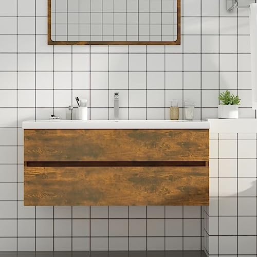 NQJIBUE Artikel Waschbeckenunterschrank Räuchereiche 100x38,5x45cm Holzwerkstoff Möbelsets Badmöbel Sets von NQJIBUE