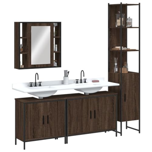 NQJIBUE Artikel: 4-teiliges Badezimmerschrank-Set, braunes Eichenholz, Möbelsets, Badezimmermöbel-Sets von NQJIBUE