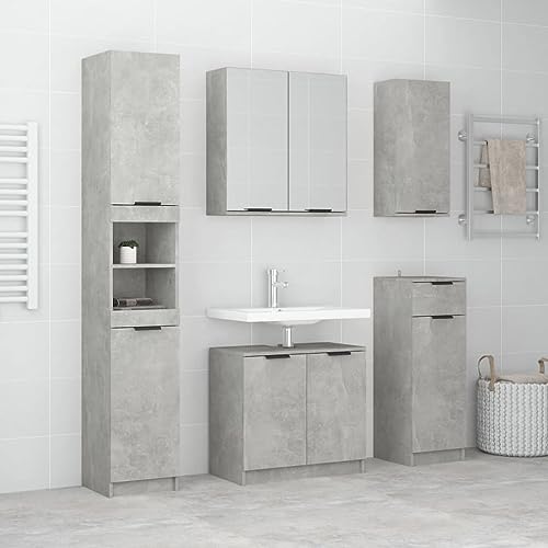 NQJIBUE Artikel: 5-teiliges Badezimmerschrank-Set, Betongrau, Holzwerkstoff, Möbelsets, Badezimmermöbel-Sets von NQJIBUE