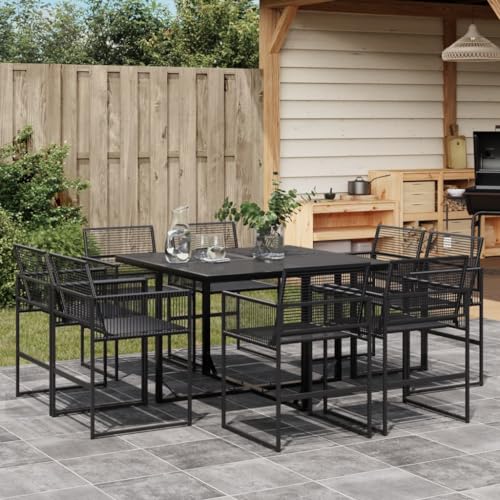NQJIBUE Artikel: 9-teiliges Garten-Esszimmer-Set, schwarzes Poly-Rattan, Outdoor-Möbel-Sets von NQJIBUE
