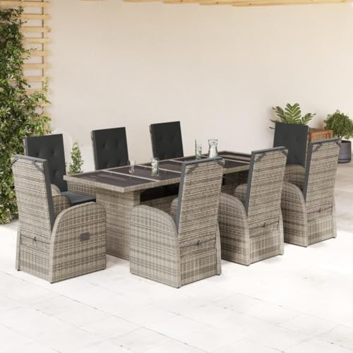 NQJIBUE Artikel: 9-teiliges Garten-Esszimmer-Set mit Kissen, Poly-Rattan, Gartenmöbel-Sets für den Außenbereich von NQJIBUE